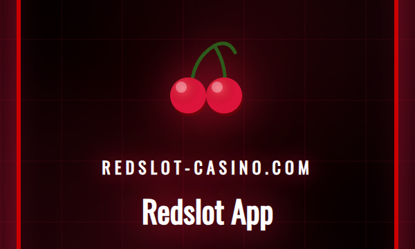 En smarttelefon som viser startsiden til Redslot App med spillikoner og en attraktiv velkomstbonus.