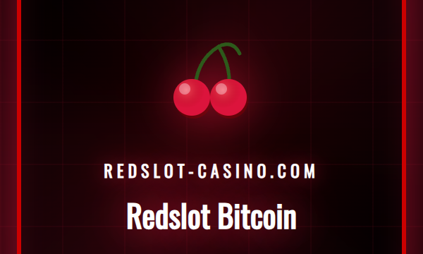 En illustrasjon som viser Redslot-logoen med Bitcoin-symboler rundt for å representere kryptobetalinger.