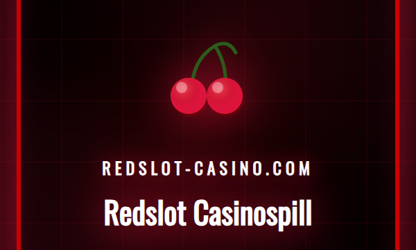 En collage som viser ulike Redslot casinospill, inkludert spilleautomater og live roulette, med en norsk spiller som ser på en skjerm.