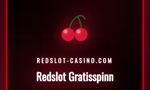 En illustrasjon som viser Redslot Casino-logoen omgitt av skinnende gullmynter og gratisspinn-symboler på en mørk bakgrunn.