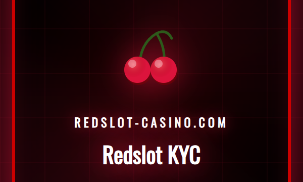 En person som holder et ID-kort foran en bærbar datamaskin som viser Redslot-logoen, for å illustrere KYC-prosessen.