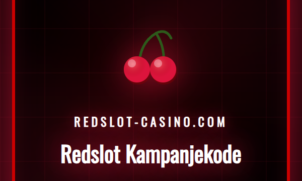 Illustrasjon av Redslot Casino-logoen med en kampanjekode på et kort.