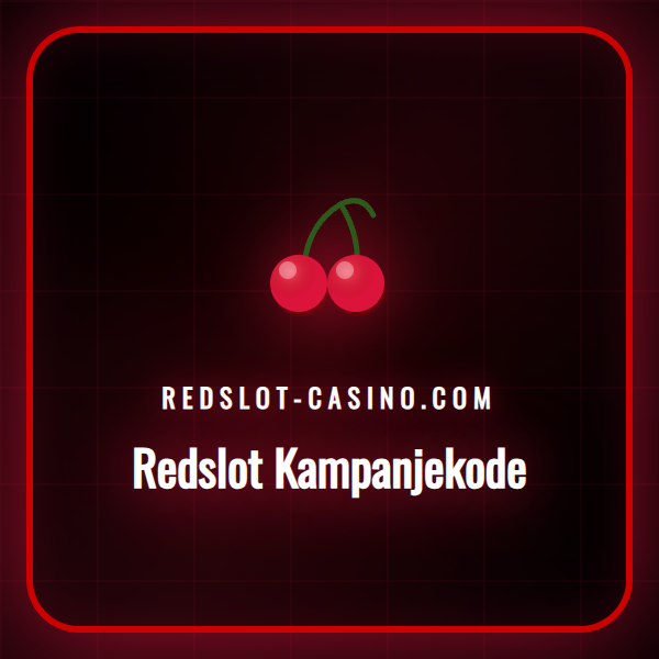 Illustrasjon av Redslot Casino-logoen med en kampanjekode på et kort.