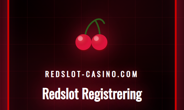 En person fullfører Redslot registrering på en bærbar datamaskin med casinoets logo i bakgrunnen.