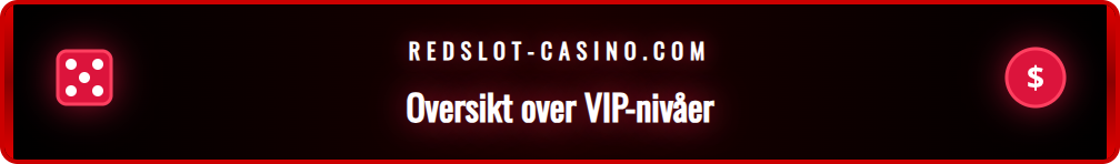 En grafisk fremstilling av de forskjellige VIP-nivåene hos Redslot, fra Bronse til Platina, med ikoner for hver fordel.