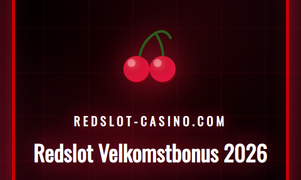 En detaljert grafisk fremstilling av Redslot velkomstbonus for året 2026, som viser bonusprosent og gratisspinn.
